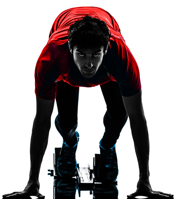 man runner sprinter on starting blocks   silhouette